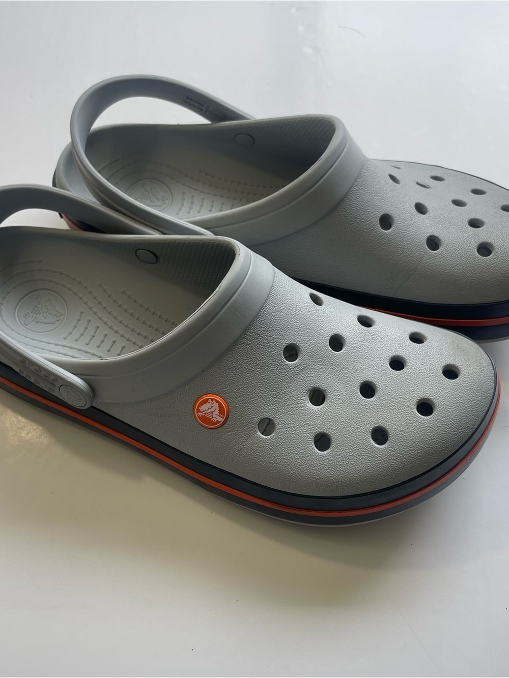 Crocs Crocband Clog Light Grey Navy Orange Men's Size 11 Sporty Slip On M11